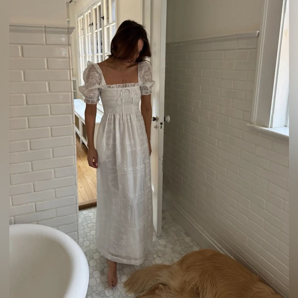 Hill House The Scarlett Nap Dress White Patchwork Organza, Size XS